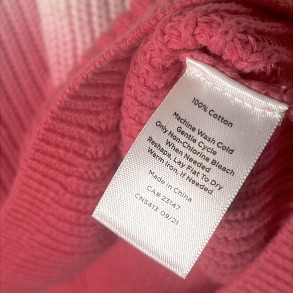 NWT Talbots 100% Cotton Shaker Stitch Ombre Dip Dye Pink & White Sweater Sz L - Picture 6 of 9
